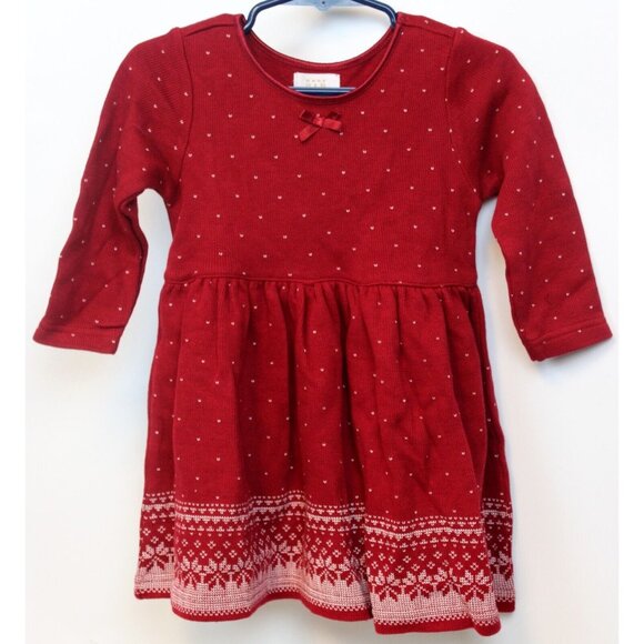 Baby Gap Red Knit Holiday Dress sz 6-12 Months Girls Long Sleeve Bow Snowflake - Picture 1 of 8